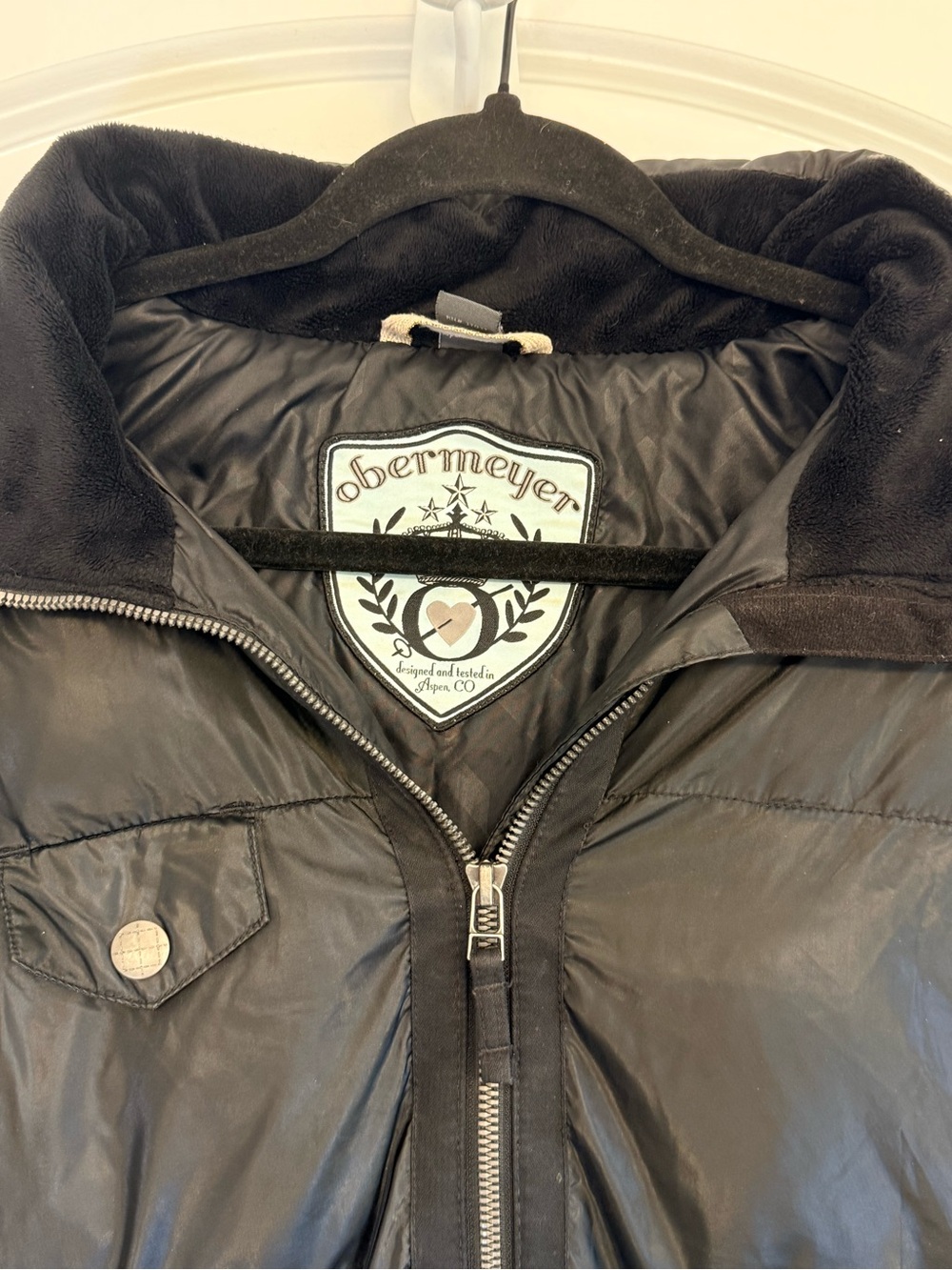 Obermeyer Black Puffer Ski Jacket XL 18-20 Winter Snow Coat Fleece Collar Hooded - Picture 3 of 10